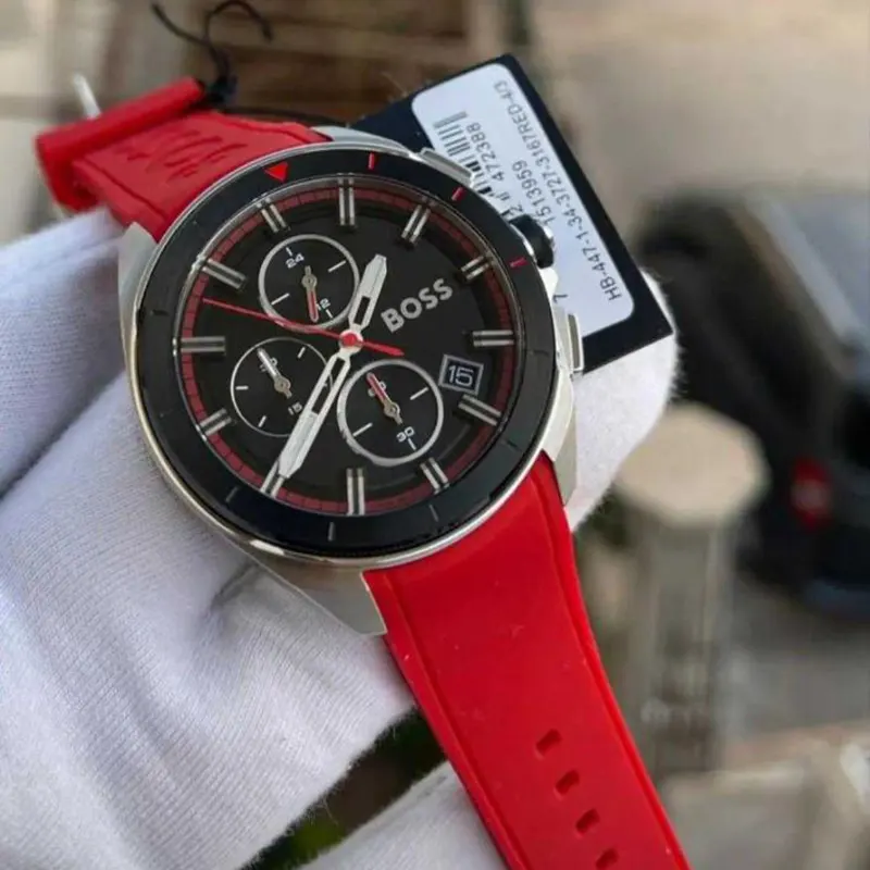 Hugo Boss Volane Chronograph Red Silicone Strap Men's Watch- 1513959